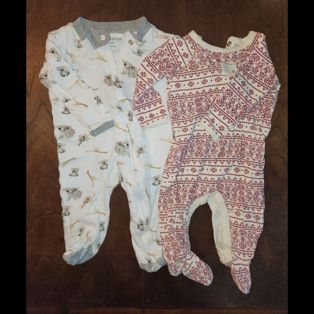 Burt's Bees Baby Footie Pajamas Bundle 0-3 Month
